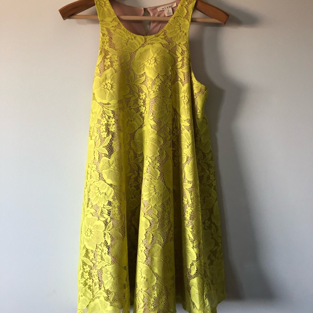 Yellow lace midi dress